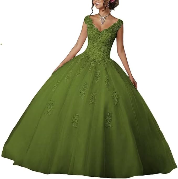 Laces Appliques Long Ball Gown Puffy Tulle Quinceanera Dresses Wedding Dresses with Sleeveless