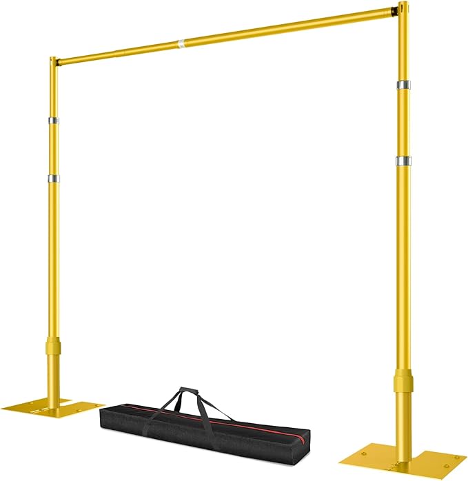 Pipe and Drape Backdrop Stand, 10x10ft Heavy Duty Adjustable Backdrop Frame with Metal Base, Background Holder for Parties Photography Wedding Photoshoot Decoration - Gold