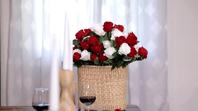 Artificial Velvet Silk White Roses for Wedding Centerpieces & Bridal Bouquets - Mother's Day & Valentine's Day Home Decor (120, Red)