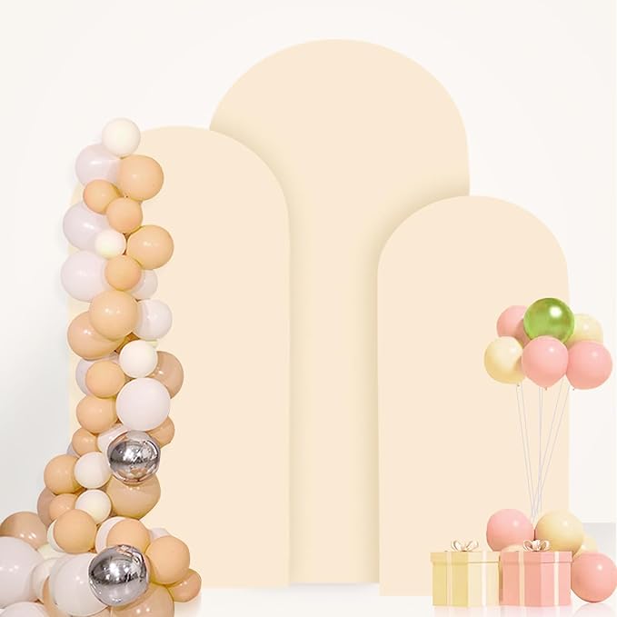 Beige Arch Backdrop Cover Set of 3 Wedding Arch Cover 4x5x6FT Round Top Arch Stand Cover for Fitted Arch Covers Spandex Backdrop Covers Set for Wedding Party Ceremony Decorations