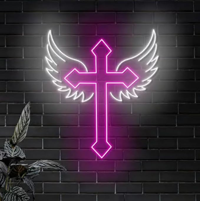 Cross Wings Neon Sign, Jesus Cross Wings Led Sign, Christian Wall Decor, Faith Neon Decor Size:20inches