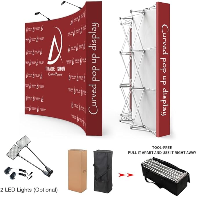 Curved Pop Up Displays 7.5 x 10 FT Trade Show Backdrop Display Custom Banner Tradeshow Booth Tension Fabric Pop Up Backdrop for Business/Campuses/Weddings/Corporate