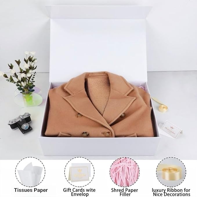 UoeRing 5 Pack Extra Large White Gift Box 20x16x7 inch Luxury Bridesmaid Box for Presents with Magnetic Closure Lid Collapsible,Contains Card, Ribbon,Tissue Paper,Shredded Paper Filler