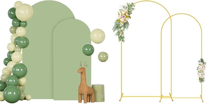 Wedding Arch Stand and Cover Set 7.2FT 6FT Sage Green Spandex Arch Covers for Round Top Arched Frame Arch Backdrop Stand Cover Set for Wedding Ceremony Bridal Baby Shower Event Decor