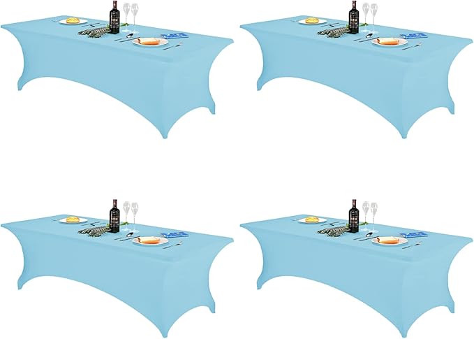 FORLIFE 4Pack Spandex Table Covers，Fitted Tablecloth for Rectangular Tables, Stretch Patio Table Covers, Universal Spandex Table Cover for Wedding, Banquet, Party (8ft, Bluemist)