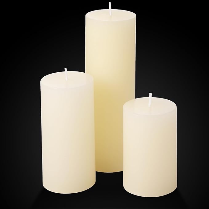 Shihanee Set of 36 Pillar Candles and Glass Cylinder Vases Clear Cylinder Holders for Slim Pillar Candles Wedding Centerpieces(2.6'' X 4.7'', 5.9'', 7.9'',Ivory White)
