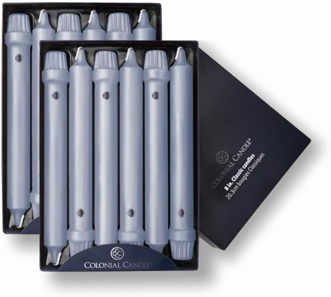 Colonial Candle Unscented Taper Candle, Classic Collection, Wedgewood, 8 in, Pack of 12 - Up to 6 Hours Burn