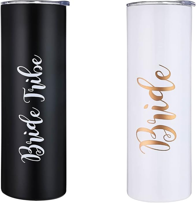 10 Pack Bride to Be Skinny Tumbler | 20 oz Bride Tribe Stainless Steel Wine Tumblers | Engagement Wedding Gifts Bridesmaids Mugs Bachelorette Party Supplies & Games