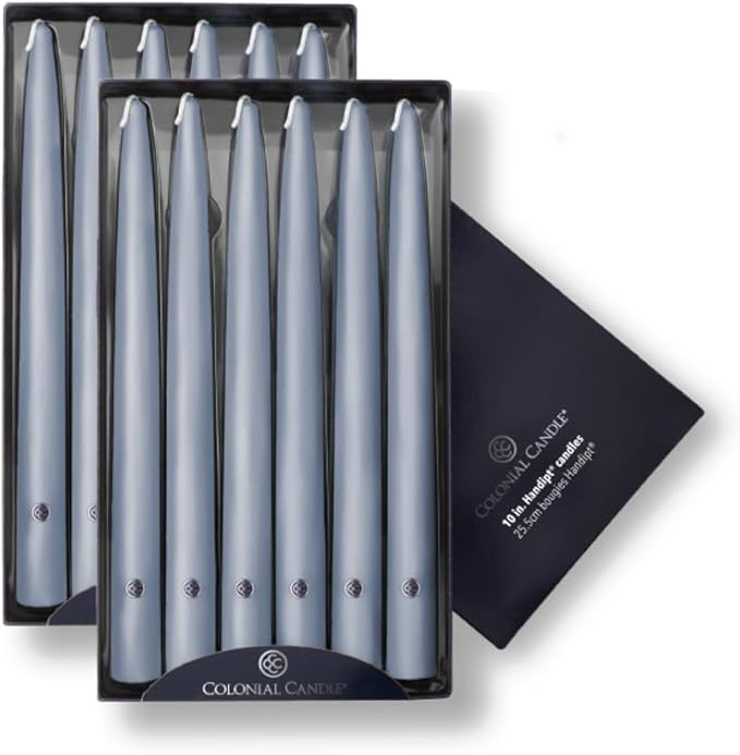 Colonial Candle Unscented Taper Candle, Handipt Collection, Wedgewood, 10 In, Pack of 12 - Up to 8 Hours Burn