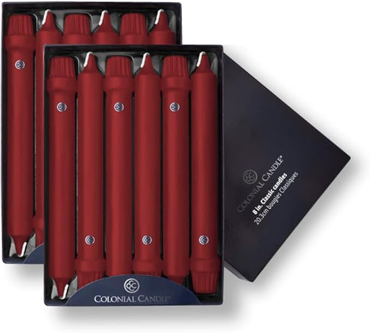 Colonial Candle Unscented Taper Candle, Classic Collection, Traditional Cranberry, 8 in, Pack of 12 - Up to 6 Hours Burn