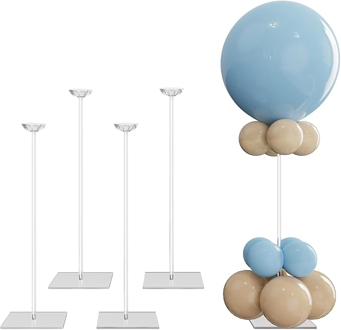 YALLOVE Clear Acrylic Tabletop Balloon Stand Kit, 23.6 Inch 4 pack Balloon Stick Holder with Base for Centerpiece Party Decoration (Balloons Not Included)