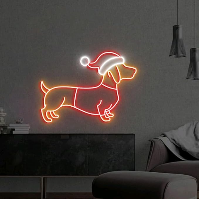 Christmas Dachshund Neon Sign, Christmas Dog, Dachshund Mom Gift, Dog Neon Sign, Dog Christmas Gift, Dachshund Gift USB Powered Size:15x10inch…