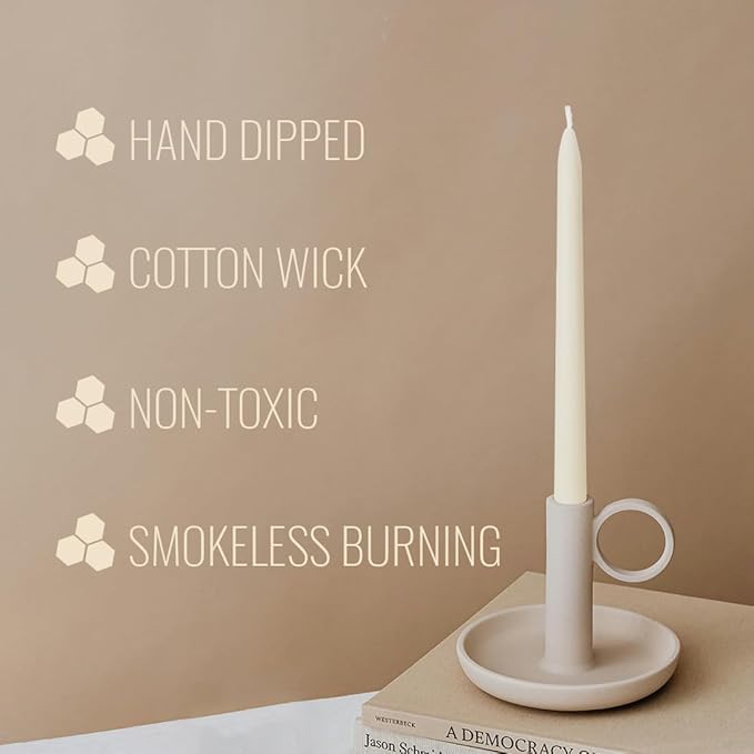12-inch Ivory Beeswax Taper Candles - 9 Hour Long Burn Time, Pure Natural Non-Toxic Beeswax Candles, 10 Pack