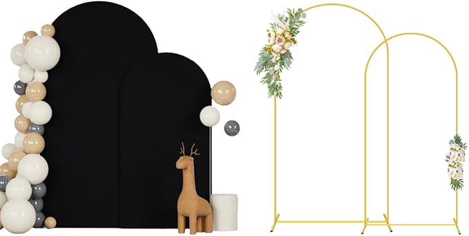 Metal Arch Stand and Cover Set 7.2FT 6FT Black Arch Backdrop Cover for Round Top Balloon Stands Arched Stand with Covers Set of 2 Chiara Backdrop Covers for Bridal Baby Shower Wedding Decor