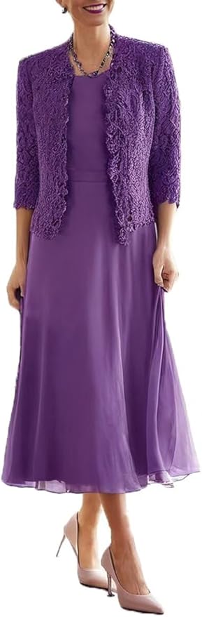 Tea Length Grandmother of The Bride Dresses with Jackets Elegant Laces Mother of Bride Dress for Wedding Guests