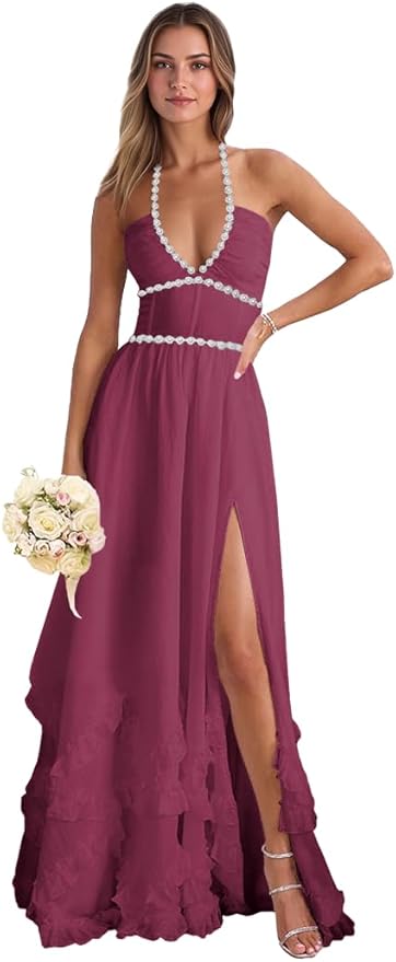 Floral Printed Chiffon Prom Dress for Carmen 2025 Long V Neck Floor Length Photoshoot Dress with Side Slit Ruched