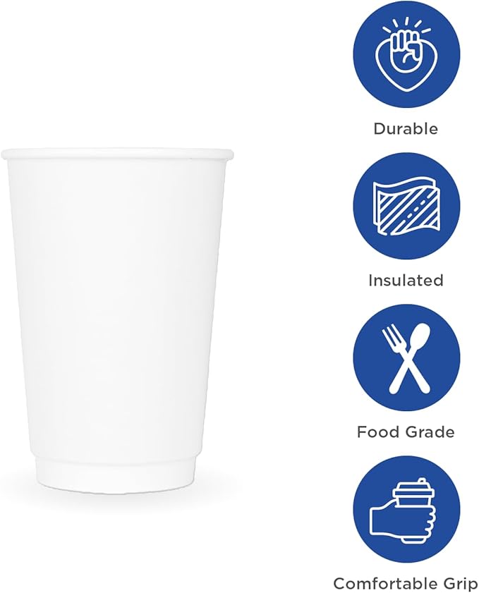 Karat 10 oz Double-Wall Insulated Coffee Cup [500 Count] White Paper Hot Cup - Rolled Rim for Hot Beverages, 90mm (C-KIC510W)