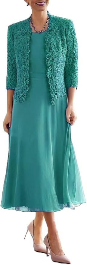 Tea Length Grandmother of The Bride Dresses with Jackets Elegant Laces Mother of Bride Dress for Wedding Guests