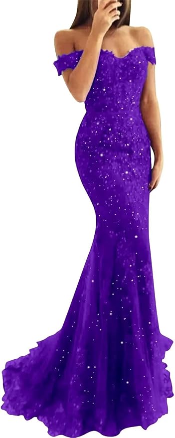 Tulle Long Prom Dresses Off The Shoulder Mermaid Dress with Elegant Laces Appliques Formal Evening Party Gowns