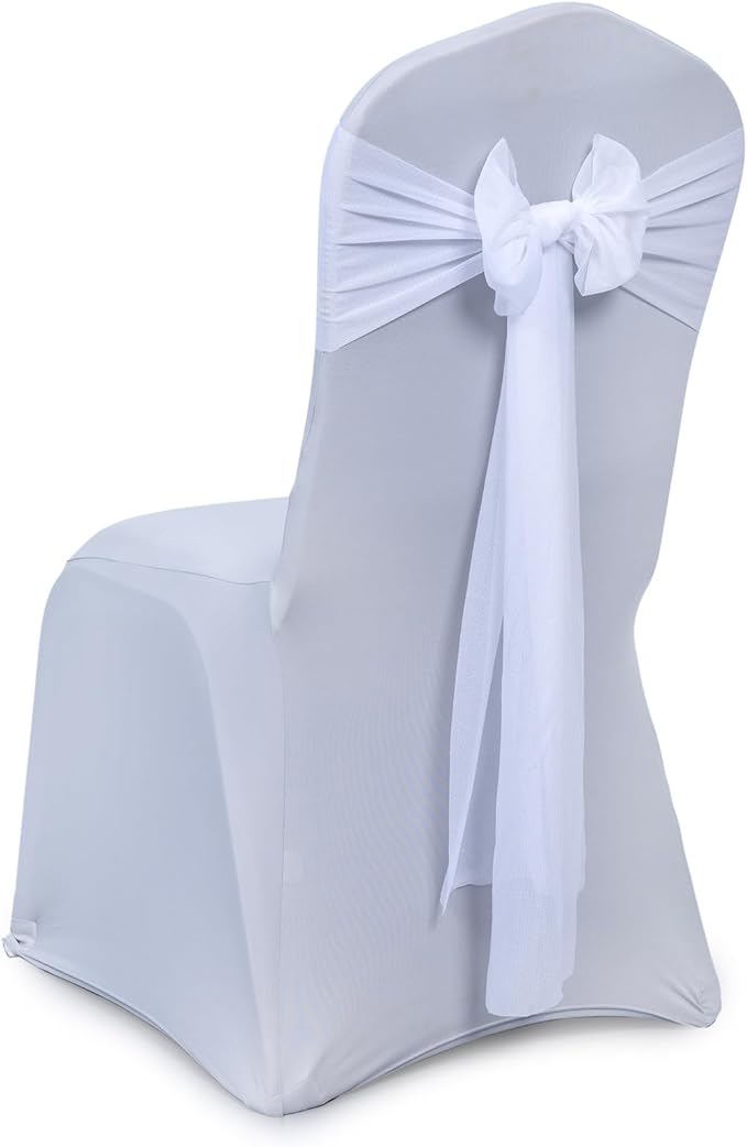 VDS Pack of 200, White, Sheer Chiffon Chair Sashes Bows Chair Cover Back Tie Ribbon for Wedding Birthday Baby Shower Engagement Ceremony Event Party Banquet Restaurant Dining Chair Decoration