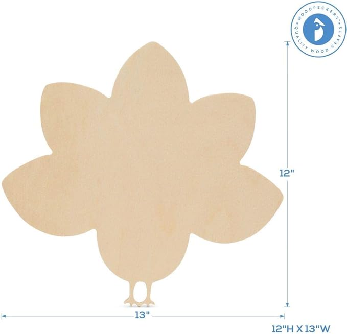 Whimsical Wood Turkey Cutouts 12 x 13 inch, Pack of 6 Unfinished Wooden Cutouts for Crafting, and DIY Thanksgiving Party Decorations, by Woodpeckers