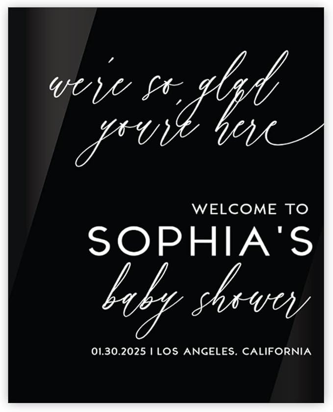 Andaz Press 16"x20" Black Acrylic Personalized Baby Shower Welcome Sign, Gender Neutral Modern Script Large Custom Sign for Easel Stand, Baby Shower Decorations