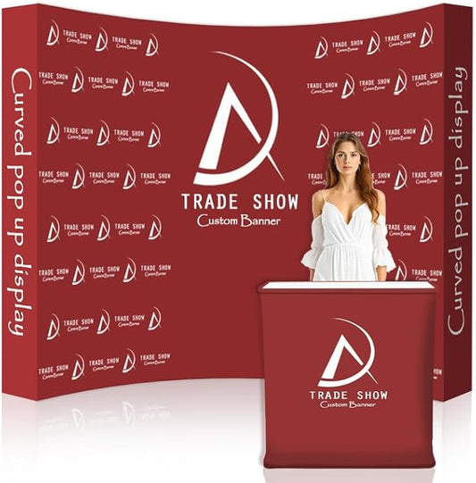 Curved Pop Up Displays 7.5 x 10 FT Trade Show Backdrop Display Custom Banner Tradeshow Booth Tension Fabric Pop Up Backdrop for Business/Campuses/Weddings/Corporate