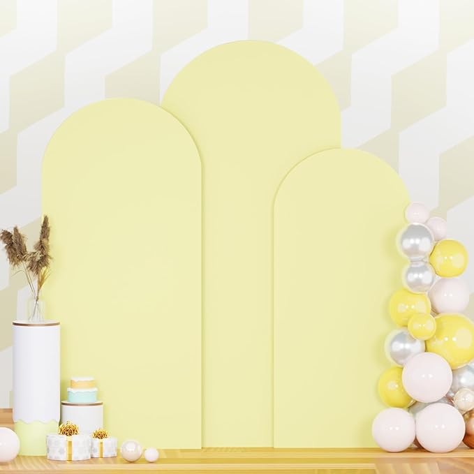 Set of 3 Wedding Arch Backdrop Cover 7.2ft, 6.6ft, 6ft Yellow Arch Cover Chiara Backdrop Covers for Arch Stand Spandex Arch Covers for Happy Birthday Party Bridal Shower Graduation Arch Decor