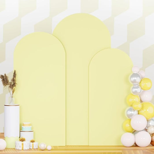 Set of 3 Wedding Arch Backdrop Cover 7.2ft, 6.6ft, 6ft Yellow Arch Cover Chiara Backdrop Covers for Arch Stand Spandex Arch Covers for Happy Birthday Party Bridal Shower Graduation Arch Decor