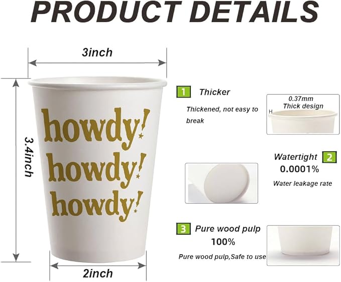SharkBliss Howdy Party Supplies 480 PCS – Paper Cocktail Napkins Party Cups Water Bottle Labels Toothpick Flags Drinking Straws Gift Tags Forks Plates for Western Cowgirl Rodeo Bachelor Bridal Shower