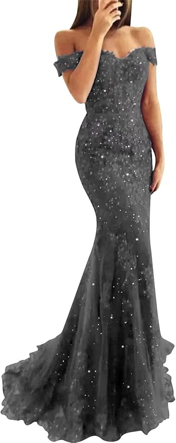 Tulle Long Prom Dresses Off The Shoulder Mermaid Dress with Elegant Laces Appliques Formal Evening Party Gowns