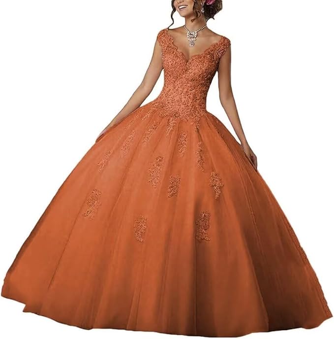 Laces Appliques Long Ball Gown Puffy Tulle Quinceanera Dresses Wedding Dresses with Sleeveless