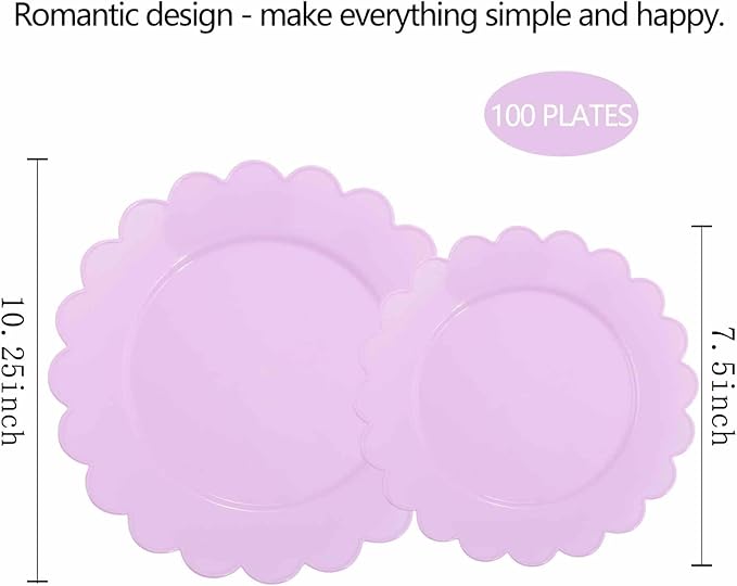 supernal 100pcs Purple Plastic Plates -Disposable Plastic Plates Heavy Duty -Lavender Purple Party Plate for Party Wedding Include 10.25inch Dinner and 7.5inch Dessert/Salad Plate