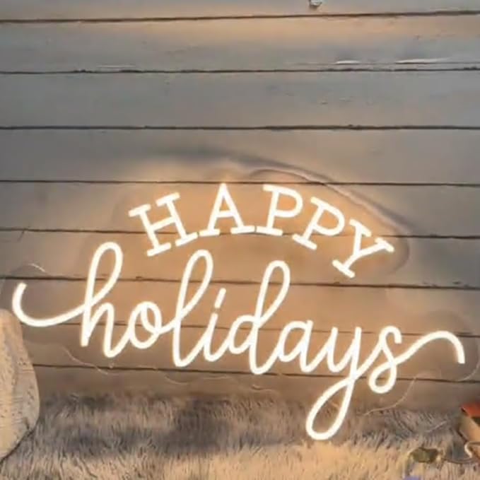Happy Holidays Neon Sign, Custom Merry Christmas LED Neon Light Home Bar Shop New Year Holidays Festival Party Wall Art Decor Christmas Gift Size:H11 x W20 inches