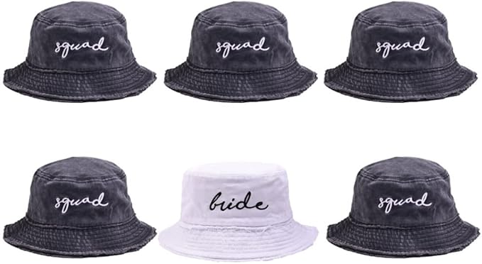 Bachelorette Bucket Hat for Bride Squad Distressed Embroidered Sun Hat Bridal Party Gift