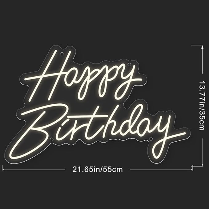 Happy Birthday Neon Sign for Party Backdrop Wall Decor LED Happy Birthday Light Up Sign Banner for Party Decorations LED Sign Teen Bedroom Reunion Decoration Gifts Photo Prop USB 21.7x13.8 Inch (warm white)