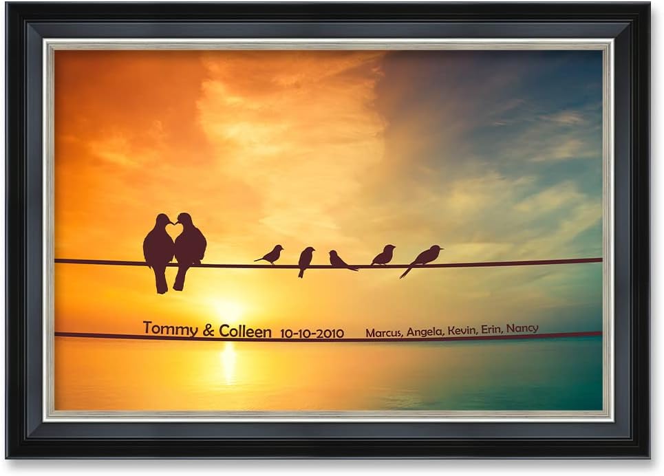 IPIC - We are Family Personalized Framed Wall Art with Names and Date on, Giclee Prints with Solid Wood, Custom Gifts for Wedding Anniversary. Total Framed Size: 27.25" W x 19.25" H