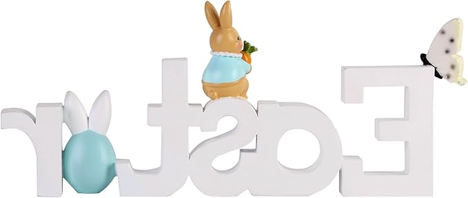 NIKKY HOME Easter Decor for Table, Easter Bunny Sign Table Decor, Cute Rabbit Centerpiece Resin Holiday Decorations for Home Kitchen Spring Decors for Gifts