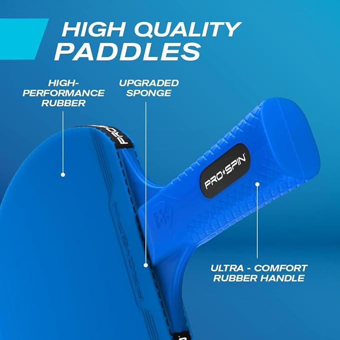 PRO-SPIN Portable Ping Pong Set with Retractable Ping Pong Net for Any Table, All-in-One Table Tennis Set with Ping Pong Paddles, Balls & Case, Table Top Family Game