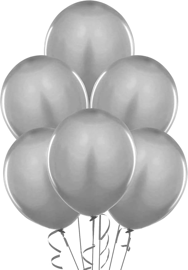 PMU Balloons 17 Inch PartyTex Metallic Silver Premium Helium Quality Latex Balloons for Photo Shoot, Wedding, Baby Shower, Birthday Party and Event Decoration Pkg/72