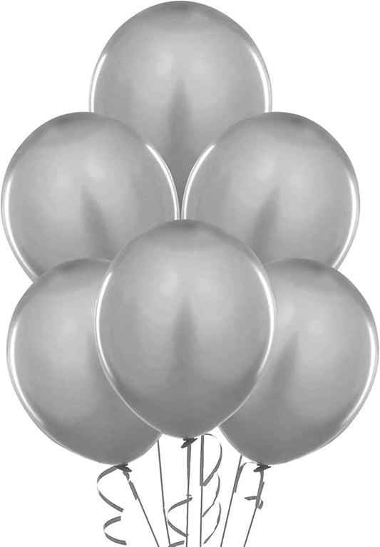 PMU Balloons 17 Inch PartyTex Metallic Silver Premium Helium Quality Latex Balloons for Photo Shoot, Wedding, Baby Shower, Birthday Party and Event Decoration Pkg/72