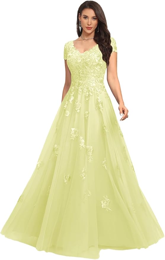 Mother of The Bride Dresses Sleeve Laces Applique V Neck Evening Gowns Cap Sleeves Grandmother of The Groom Dress