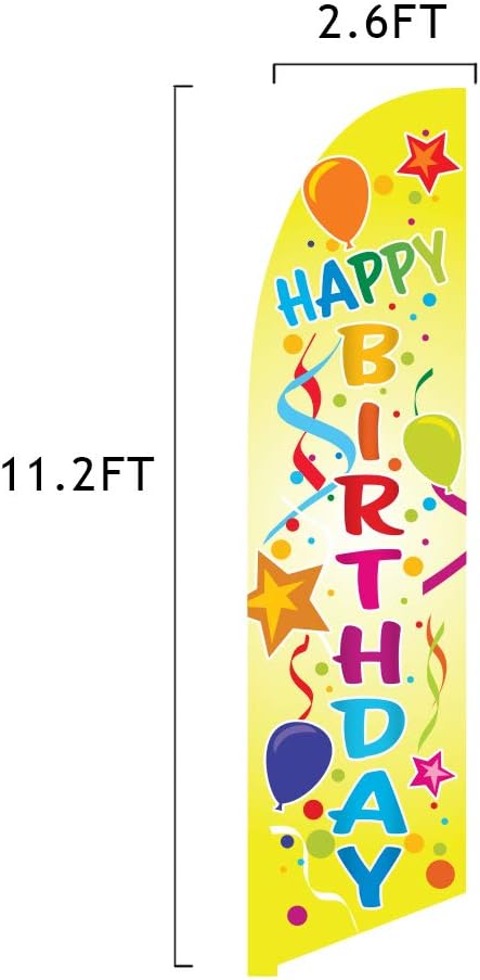 Vispronet Happy Birthday Feather Flag Kit – 13.5ft Pole Set, Ground Stake, Cross Base, Weight Bag, and Pole Sleeve Bag – Great for Birthday Celebrations, Parties and Venues – Printed in The USA…