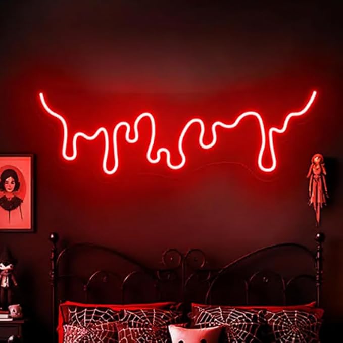 Blood Drip Neon Sign, Dripping Blood Neon LED Wall Light, Horror Room Decor, Halloween Party art Sign Size:21in x 7.3in