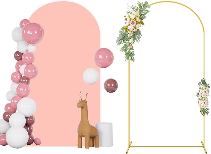 7.2FT Wedding Arch Backdrop Stand with Spandex Arch Cover Dusty Rose Arch Covers Stretchy Backdrop Chiara Metal Arched Stand and Covers Garland Arched Frame for Baby Shower Banquet Decor