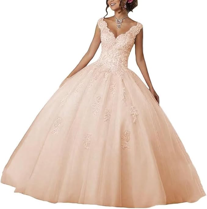 Laces Appliques Long Ball Gown Puffy Tulle Quinceanera Dresses Wedding Dresses with Sleeveless