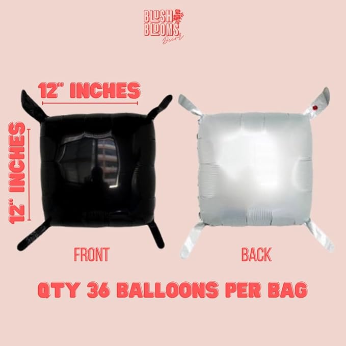 Matte Pink and White Foil Balloon Wall (36 Pack) | 6 Foot by 6 Foot Wall | Weddings, Birthdays, Showers, Parties, and Events (Black and White)