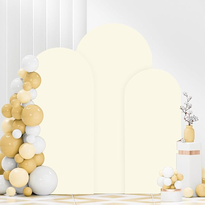 Ivory Wedding Arch Cover Set of 3 Arch Spandex Covers 5FT 6FT 7FT Baby Shower Chiara Arch Backdrop Stand Cover Round Top Stretchy Backdrop Arched Stand Covers for Parties Ornaments