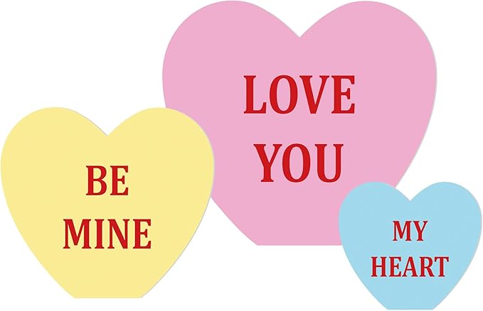 Teling 3 Pcs 24in 36in 46in Valentine's Day Conversation Heart Cardboard Cutout Stand up Set Valentines Day Party Backdrop Sweetheart Candy Conversation Heart Decoration for Wedding Party Photo Prop