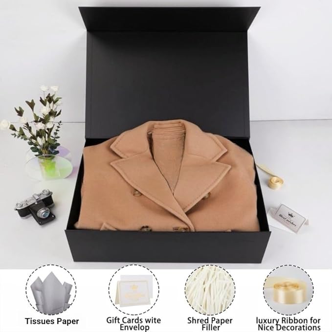 UoeRing 3 Pack Extra Large Black Gift Box 20x16x7 inch Luxury Gift Box for Presents with Magnetic Closure Lid Collapsible,Birthday,Christmas,Contains Card, Ribbon,Tissue Paper,Shredded Paper Filler